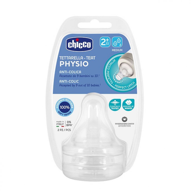Chicco Physio Anti-Colic 2m+, 2τμχ | Θηλή  Σιλικόνης Μέτριας Ροής  