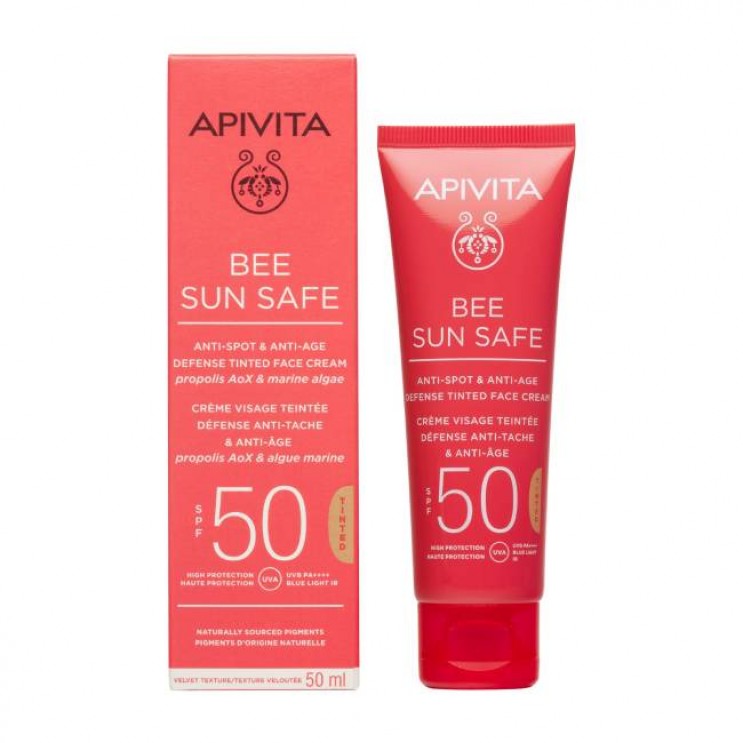Apivita Bee Sun Safe Anti-Spot & Anti-Age Tinted Face Cream SPF50 50ml | Αντηλιακή Κρέμα Προσώπου κατά των Πανάδων & των Ρυτίδων με Χρώμα ΦΡΟΝΤΙΔΑ ΠΡΟΣΩΠΟΥ
