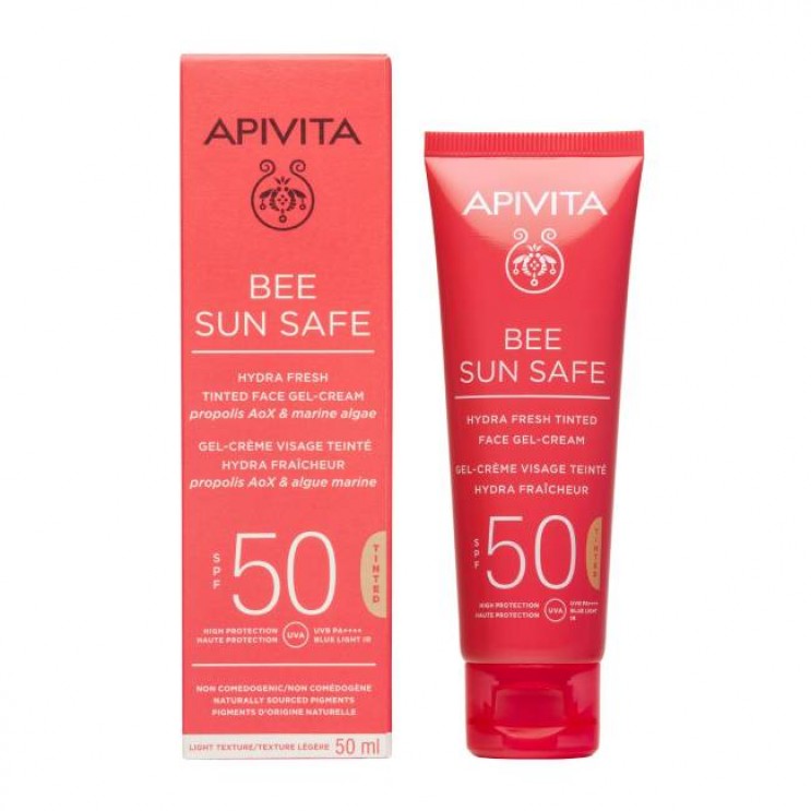 Apivita Bee Sun Safe Hydra Fresh Tinted Face Gel-Cream SPF50 50ml | Ενυδατική Αντηλιακή Κρέμα Προσώπου με Χρώμα Ελαφριάς Υφής ΦΡΟΝΤΙΔΑ ΠΡΟΣΩΠΟΥ