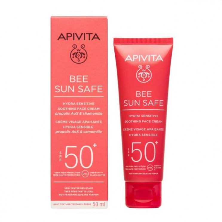 Apivita Bee Sun Safe Hydra Sensitive Soothing Face Cream SPF50 50ml |Καταπραϋντική Αντηλιακή Κρέμα Προσώπου για Ευαίσθητες Επιδερμίδες  ΦΡΟΝΤΙΔΑ ΠΡΟΣΩΠΟΥ