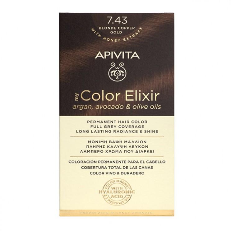 Apivita My Color Elixir 7.43 Blonde Copper Gold  | Μόνιμη Βαφή Μαλλιών7.43 Ξανθό Χάλκινο Μελί ΦΡΟΝΤΙΔΑ ΜΑΛΛΙΩΝ