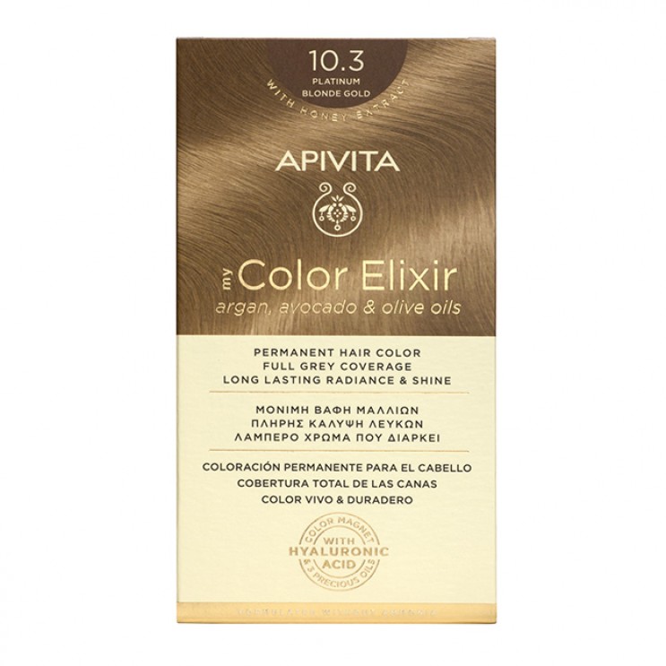 Apivita My Color Elixir 10.3 Platinum Blonde Gold  | Μόνιμη Βαφή Μαλλιών 10.3 Κατάξανθο Χρυσό ΦΡΟΝΤΙΔΑ ΜΑΛΛΙΩΝ