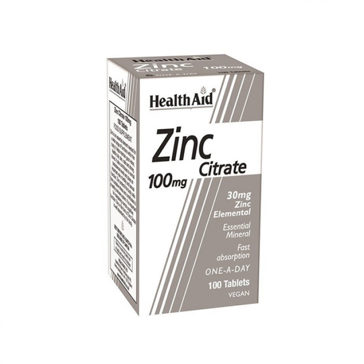 Health Aid Zinc Citrate 100mg 100tabs | Συμπλήρωμα Διατροφής Ψευδάργυρου Κιτρικού ΜΕΤΑΛΛΑ & ΙΧΝΟΣΤΟΙΧΕΙΑ
