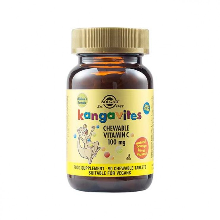 Solgar Kangavites  Vitamin C 100mg 90chewable tabs | Μασώμενες Παιδικές Ταμπλέτες Βιταμίνης C με Γεύση Πορτοκάλι για Παιδιά 3 Ετών και Άνω  ΔΗΜΟΦΙΛΕΣΤΕΡΑ