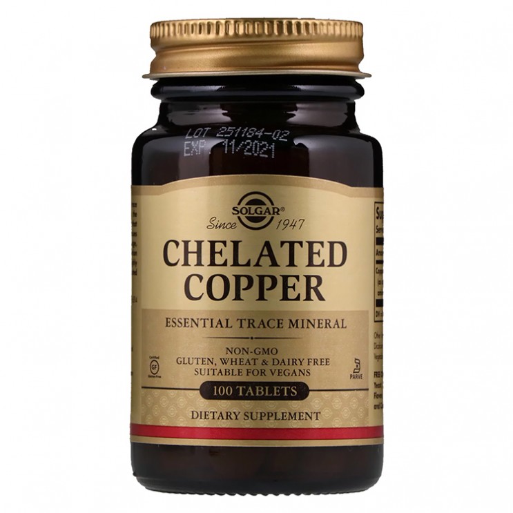 Solgar Chelated Copper 2,5mg 100tabs. |   Συμπλήρωμα Διατροφής Χαλκού για την Καλή Υγεία Οστών, Δέρματος & Μαλλιών