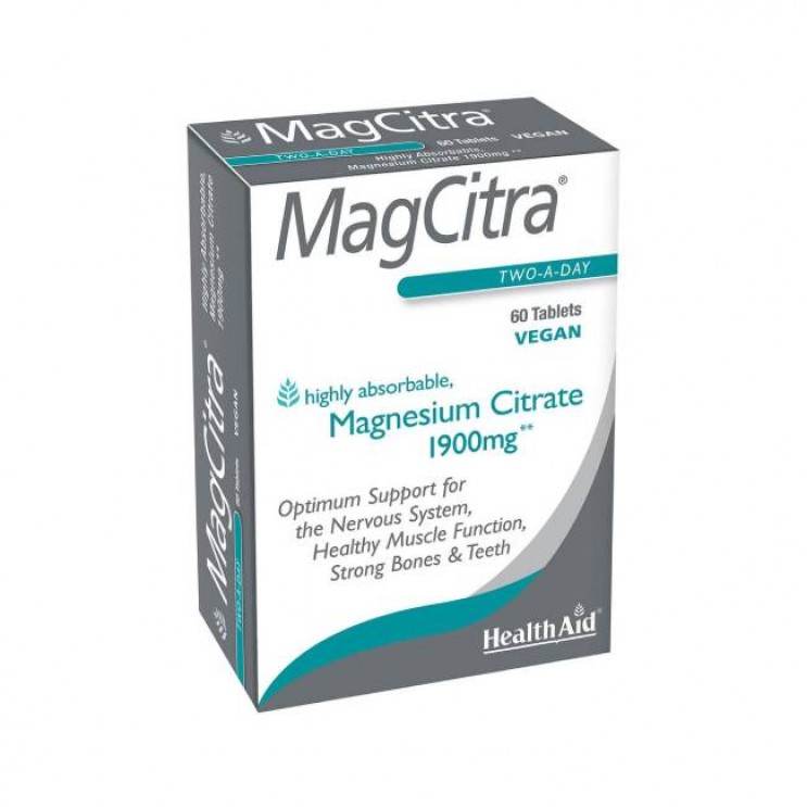 Health Aid MagCitra 1900mg, 60 tabs | Κιτρικό Μαγνήσιο Υψηλής Απορρόφησης, ΜΕΤΑΛΛΑ & ΙΧΝΟΣΤΟΙΧΕΙΑ