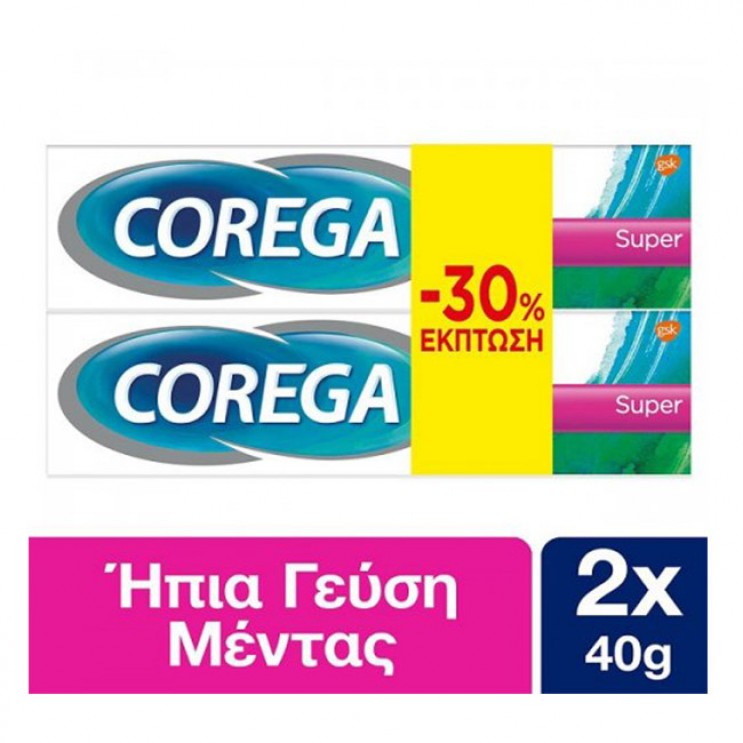 Corega Super 2x40gr | Στερεωτική Κρέμα Τεχνητής Οδοντοστοιχίας για Δυνατή Συγκράτηση Τεχνητές Οδοντοστοιχίες