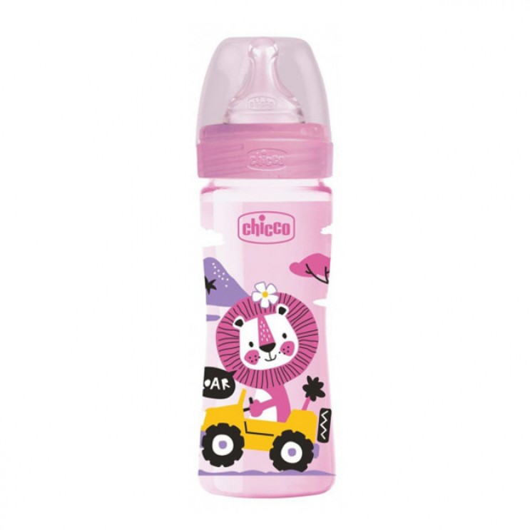 Chicco Baby Bottle Well Being Μπιμπερό Πλαστικό Colors 2m+ 250ml | Μπιμπερό με Θηλή Σιλικόνης, Μέτριας Ροής, Ροζ