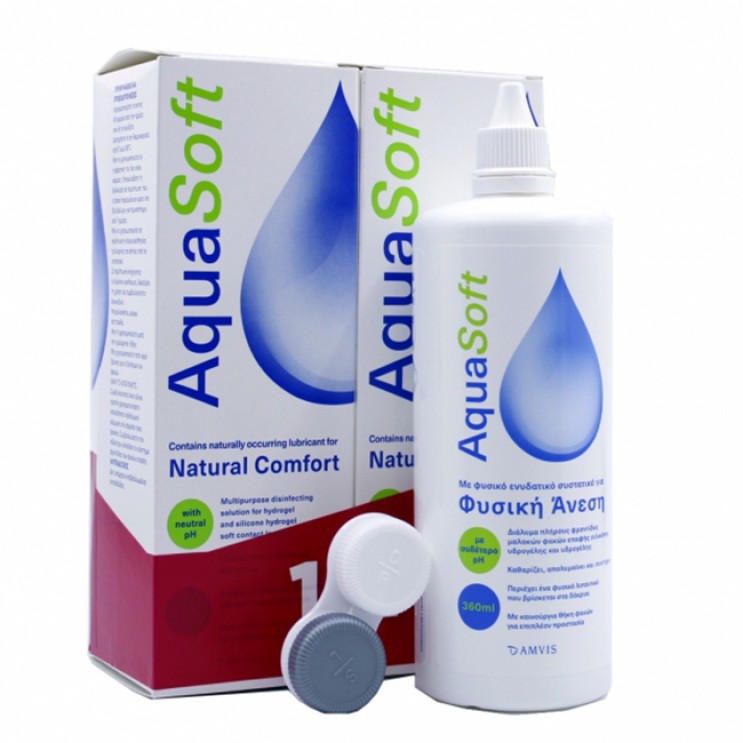 Amvis Aquasoft  2x360ml | Πλήρες Διάλυμα Φροντίδας Φακών Επαφής 1+1 Δώρο