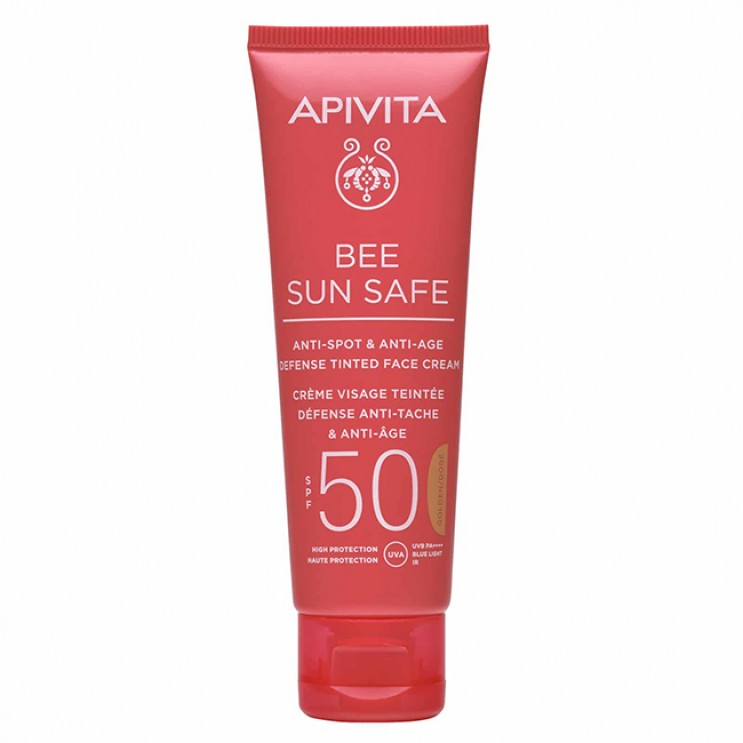 Apivita Bee Sun Safe Anti-Spot & Anti-Age Tinted Golden SPF50 50ml | Αντιηλιακή Κρέμα Προσώπου κατά των Πανάδων & των Ρυτίδων με Χρώμα Golden Απόχρωση