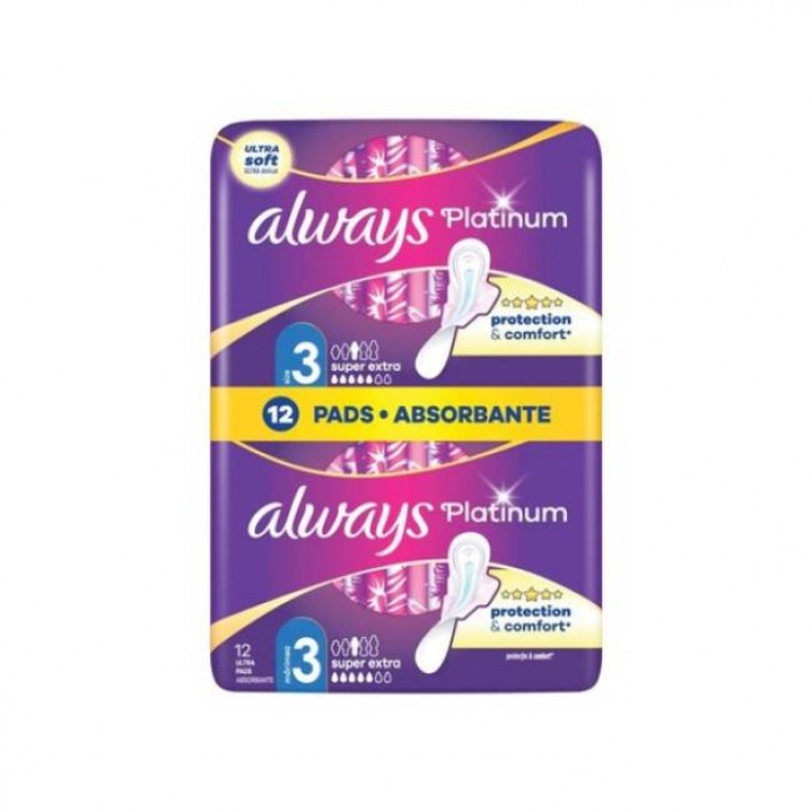 Always Platinum Ultra Super Extra 12τμχ | Σερβιέτες με Φτερά Μέγεθος 3 Σερβιέτες - Ταμπόν
