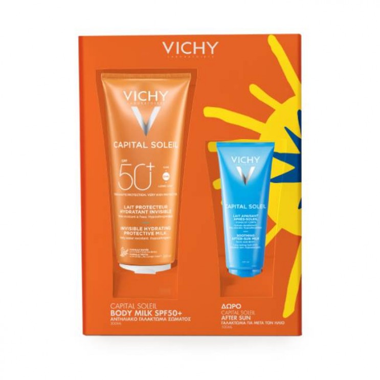 Vichy Capital Soleil Invisible Hydrating Protective Milk SPF50+, Αντηλιακό Γαλάκτωμα Σώματος, 300ml  &  ΔΩΡΟ Soothing After-Sun Milk 100ml ΦΡΟΝΤΙΔΑ ΠΡΟΣΩΠΟΥ