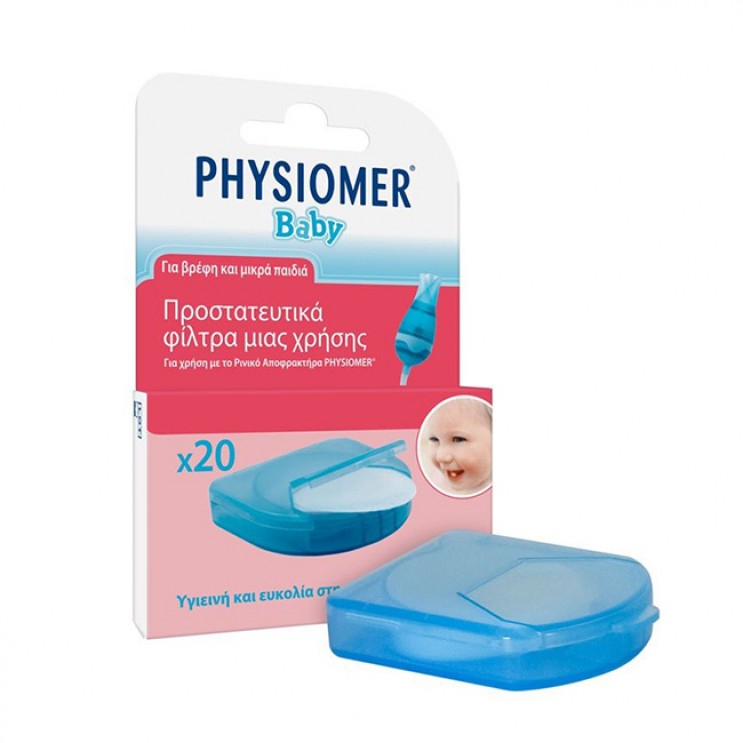 Physiomer Baby Protective Single Use Filters 20τμχ |Ανταλλακτικά Φίλτρα Ρινικού Αποφρακτήρα για Βρέφη Μπουκωμα-Καταρροη