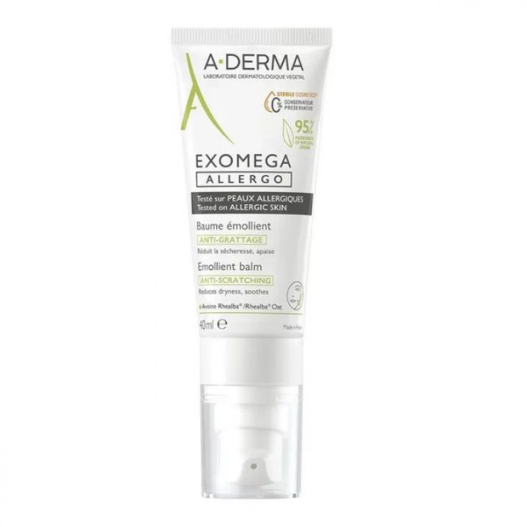 A-Derma Exomega Allergo Baume Emollient 40ml | Αποστειρωμένο Μαλακτικό Βάλσαμο Κατά του Κνησμού