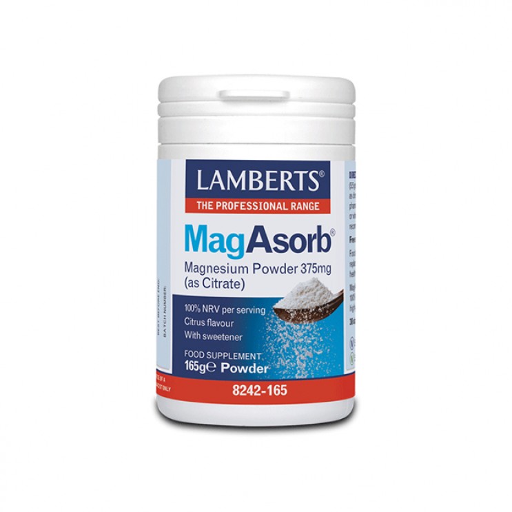 Lamberts MagAsorb Magnesium Powder 375mg, 165gr | Συμπλήρωμα Διατροφής Μαγνησίου σε Σκόνη  ΜΕΤΑΛΛΑ & ΙΧΝΟΣΤΟΙΧΕΙΑ
