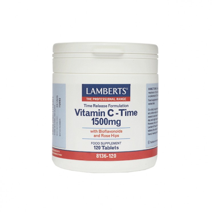Lamberts Vitamin C Time Release 1500mg 120tabs | Συμπλήρωμα Διατροφής Βιταμίνη C για Τόνωση του Οργανισμού & Ενίσχυση του Ανοσοποιητικού Συστήματος ΒΙΤΑΜΙΝΕΣ