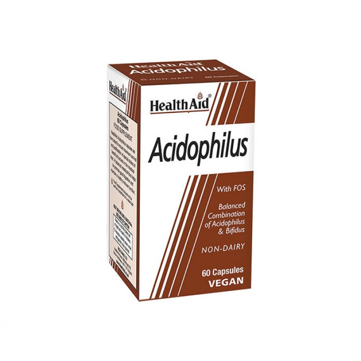 Health Aid Acidophilus 60caps | Συμπλήρωμα Διατροφής Προβιοτικών με Πρεβιοτικά (FOS) για την Υγιή Λειτουργία του Εντέρου ΔΗΜΟΦΙΛΕΣΤΕΡΑ