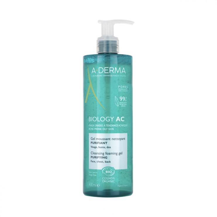 A-Derma Biology AC Gel Moussant Purifiant 400ml | Τζελ Καθαρισμού Προσώπου για Επιδερμίδες με Τάση Ακμής 