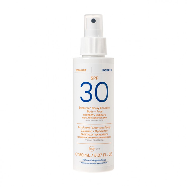 Korres Sunscreen Yoghurt Spray Emulsion Body & Face SPF30 150ml |  Αντηλιακό Γαλάκτωμα Spray Γιαούρτι Σώματος & Προσώπου