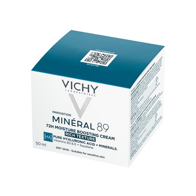 Vichy Mineral 89 72h Moisture Boosting Cream Rich 50ml | 72ωρη Κρέμα Προσώπου για Ενυδάτωση με Υαλουρονικό Οξύ, Πλούσιας Υφής