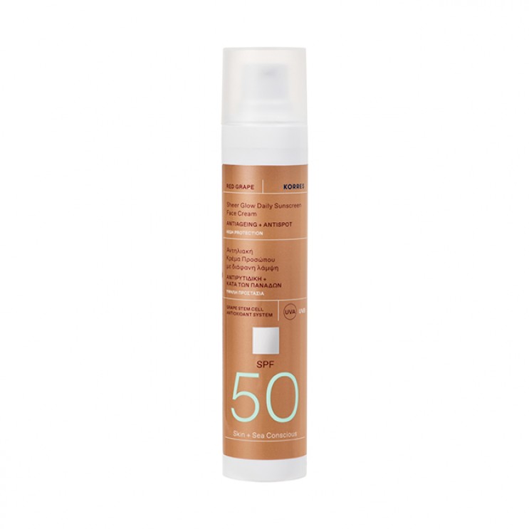 Korres Sunscreen Red Grape Sheer Glow Daily Sunscreen Face Cream SPF50 50ml | Κόκκινο Σταφύλι Αντηλιακή Κρέμα Προσώπου με Διάφανη Λάμψη ΦΡΟΝΤΙΔΑ ΠΡΟΣΩΠΟΥ