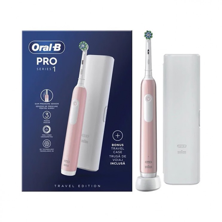 Oral-B Pro Series 1 Black Επαναφορτιζόμενη Ηλεκτρική Οδοντόβουρτσα 1τμχ & Bonus Travel Case Θήκη Ταξιδίου
