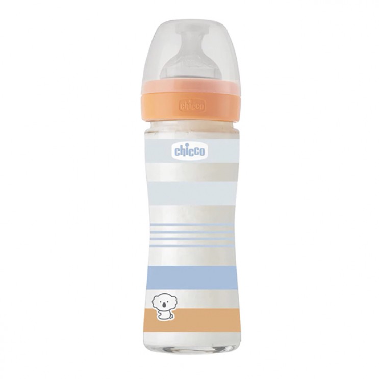 Chicco Baby Bottle Well Being Μπιμπερό Γυάλινο Boy 0m+ 240ml | Μπιμπερό Με Θηλή Σιλικόνης Αργής Ροής Πορτοκαλί ΑΞΕΣΟΥΑΡ ΓΙΑ ΜΩΡΑ