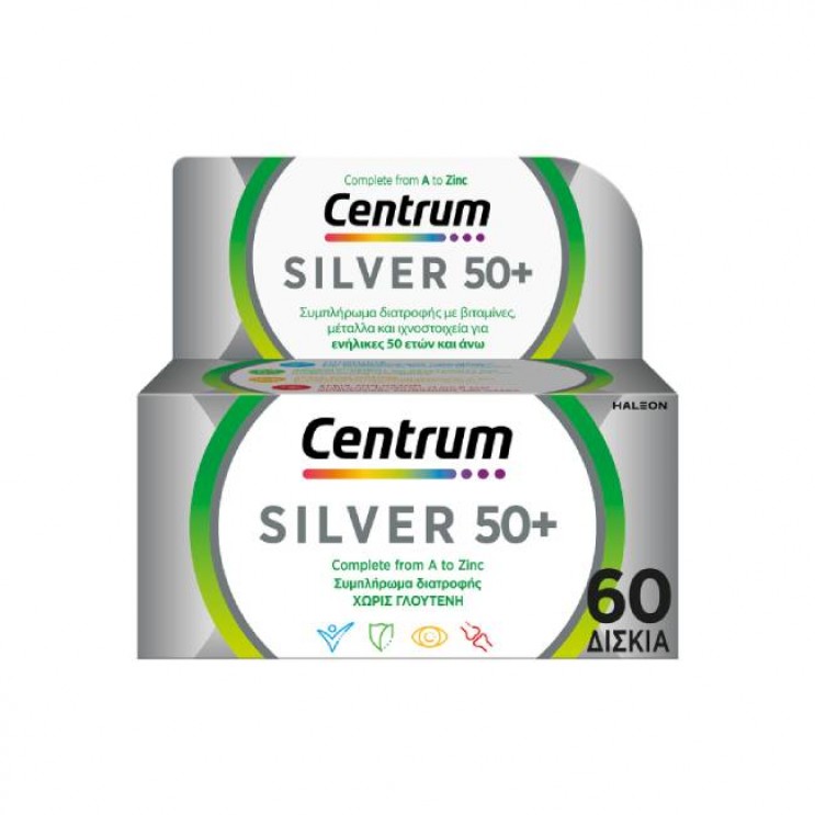 Centrum Silver 50+ 60 δισκία | Συμπλήρωμα Διατροφής Πολυβιταμινών, Μετάλλων & Ιχνοστοιχείων Ιδανικό για Ενήλικες άνω των 50 Ετών ΒΙΤΑΜΙΝΕΣ