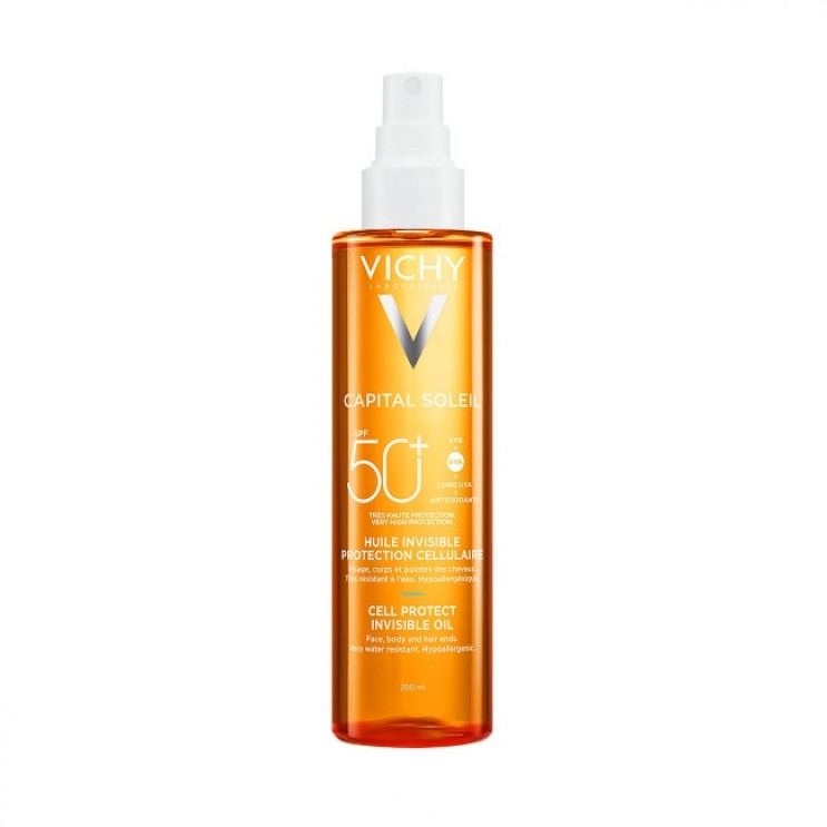 Vichy Capital Soleil Cell Protect Invisible Oil SPF50 200ml | Aόρατο Λάδι Πολύ Υψηλής Προστασίας για Πρόσωπο, Σώμα & Άκρες Μαλλιών 