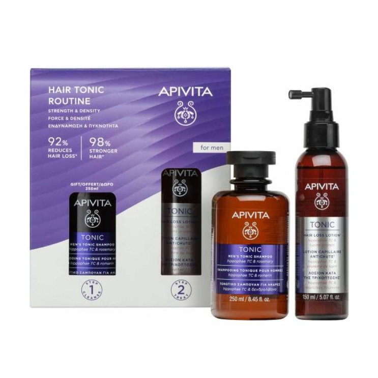 Apivita Tonic Hair Loss Lotion Λοσιόν κατά της Τριχόπτωσης 150ml & Δώρο Men's Tonic Shampoo Τονωτικό Σαμπουάν για Άνδρες 250ml  ΦΡΟΝΤΙΔΑ ΜΑΛΛΙΩΝ