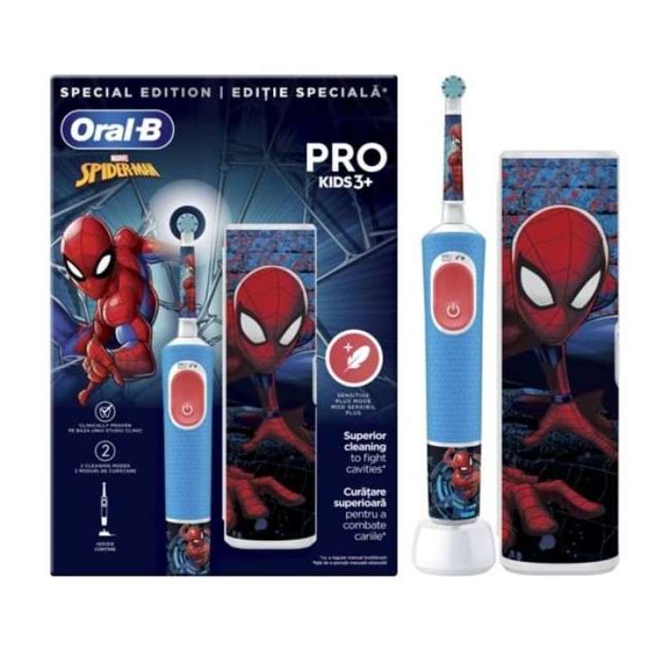 Oral-B Kids 3+ Spiderman Pro 1τμχ | Παιδική Ηλεκτρική Οδοντόβουρτσα + Θήκη