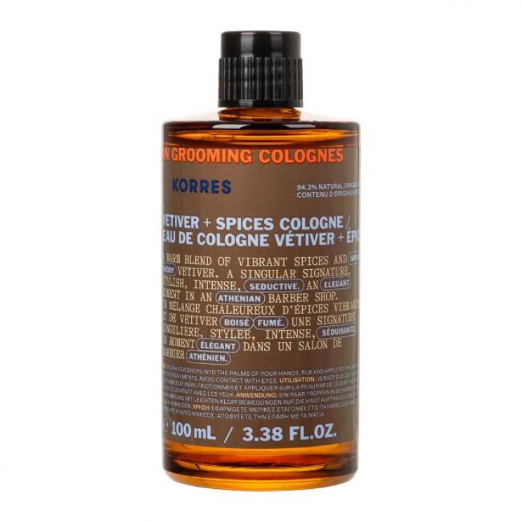 Korres Athenian Grooming Eau de Cologne Vetiver & Spices 100ml | Ανδρικό Άρωμα Με Ζεστές Νότες Βέτιβερ & Μπαχαρικά