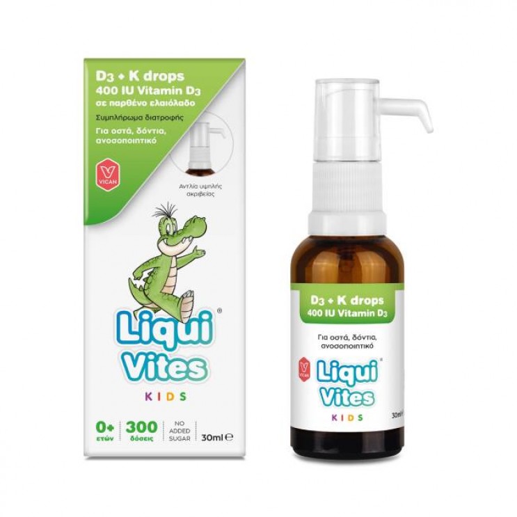 Vican Liqui Vites Kids D3 400IU + K Drops 30ml | Πόσιμο Διάλυμα σε Σταγόνες με Βιταμίνες D και Κ