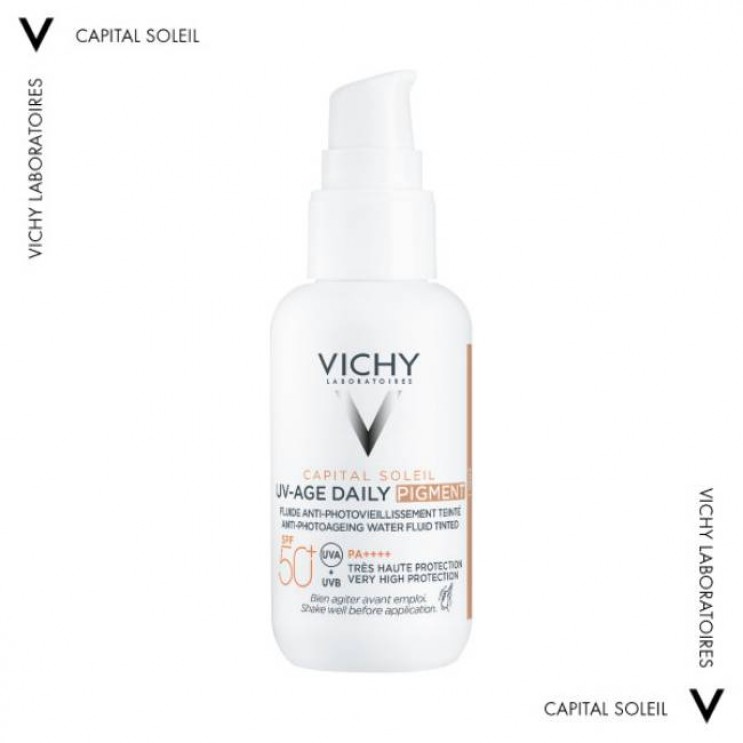 Vichy Capital Soleil UV-Age Daily SPF50+ Pigment Light 40ml | Λεπτόρρευστο Αντηλιακό Προσώπου Κατά της Φωτογήρανσης με Χρώμα 