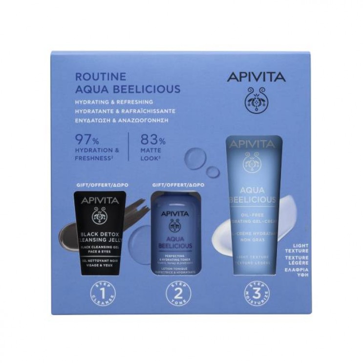 Apivita Aqua Beelicious Oil-Free Hydrating Gel-Cream Light Texture Απαλή Κρέμα Ενυδάτωσης Ελαφριάς Υφής 40ml & Δώρο Μαύρο Gel Καθαρισμού 15ml & Δώρο Perfecting & Hydrating Toner Λοσιόν Ενυδάτωσης κατά των Ατελειών 50ml