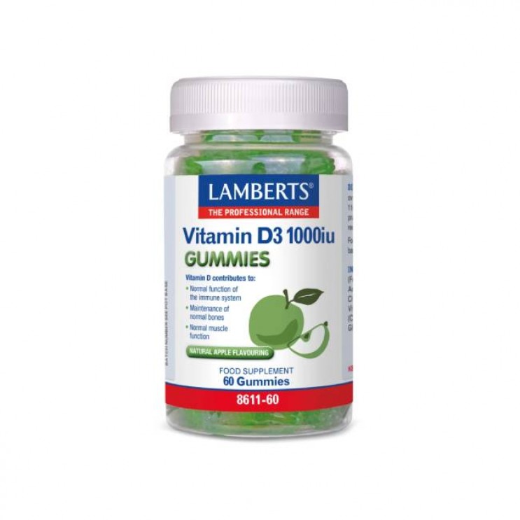 Lamberts Vitamin D3 Gummies 1000iu 60 ζελεδάκια | Συμπλήρωμα Διατροφής Βιταμίνη D3 με Φυσική Γεύση Μήλου