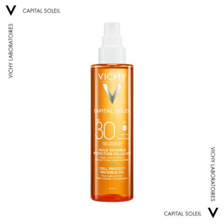 Vichy Capital Soleil Cell Protect Invisible Oil SPF30 200ml | Aόρατο Λάδι Πολύ Υψηλής Προστασίας για Πρόσωπο, Σώμα & Άκρες Μαλλιών 