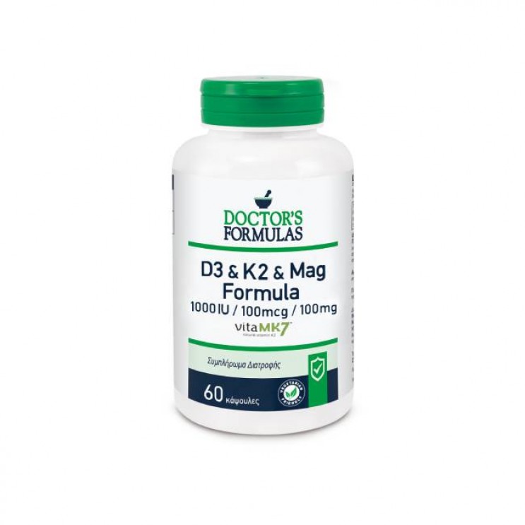 Doctor's Formulas D3 1000iu & K2 100mcg & Mag 100mg Formula 60veg.caps |Συμπλήρωμα Διατροφής, Φυσιολογική Λειτουργία του Νευρικού & Μυϊκού Συστήματος