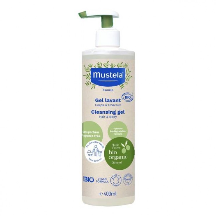 Mustela Organic Cleansing Gel Body & Hair 400ml | Τζελ Καθαρισμού για Σώμα & Μαλλιά με Βιολογικό Ελαιόλαδο
