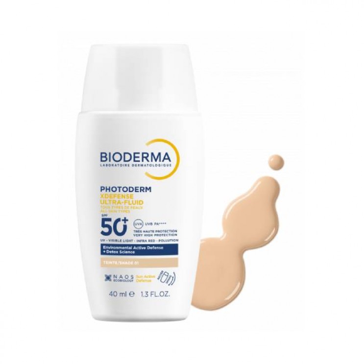 Bioderma Photoderm XDefense Ultra-Fluid Invisible Spf50+, Shade 01 40ml |Λεπτόρρευστο  Αντιηλιακό Προσώπου με Χρώμα Ανοιχτή Απόχρωση