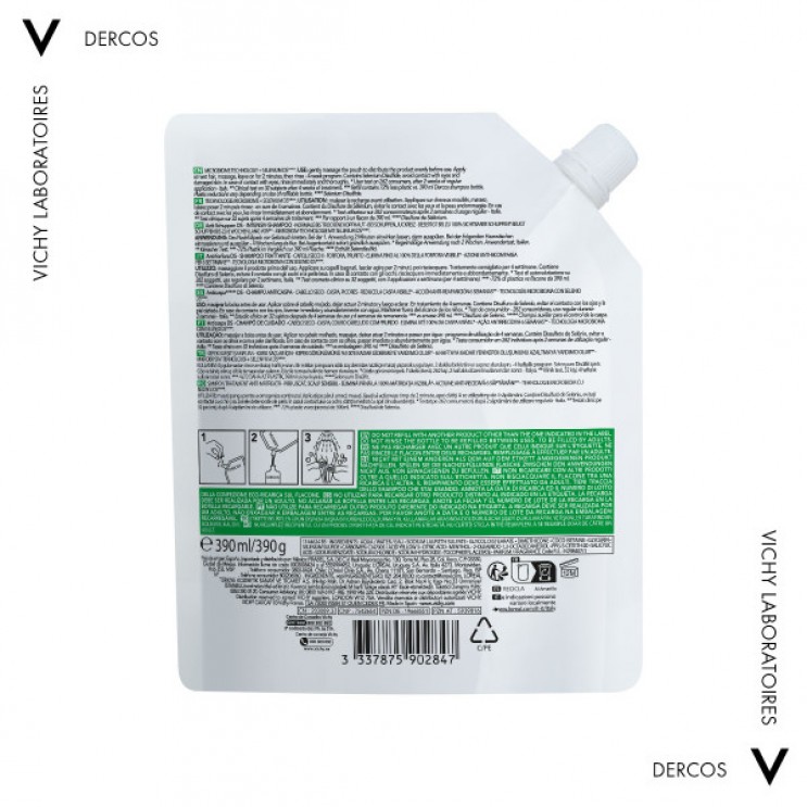 Vichy Dercos Anti-Dandruff DS Dry Hair Refill  390ml | Σαμπουάν κατά της Ξηροδερμίας, της Πιτυρίδας και του Κνησμού για Ξηρά Μαλλιά σε Οικολογική Συσκευασία  ΦΡΟΝΤΙΔΑ ΜΑΛΛΙΩΝ