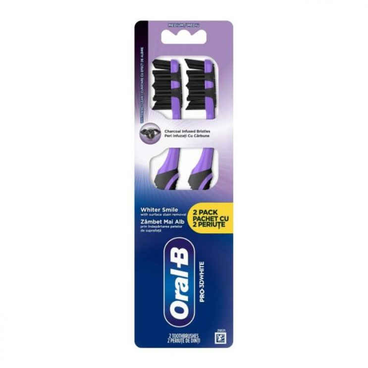 Oral-B Toothbrush Pro 3D White Medium Whiter Smile 2τμχ | Οδοντόβουρτσα Αφαιρεί Πλάκα και Επιφανειακούς Λεκέδες - Μέτρια