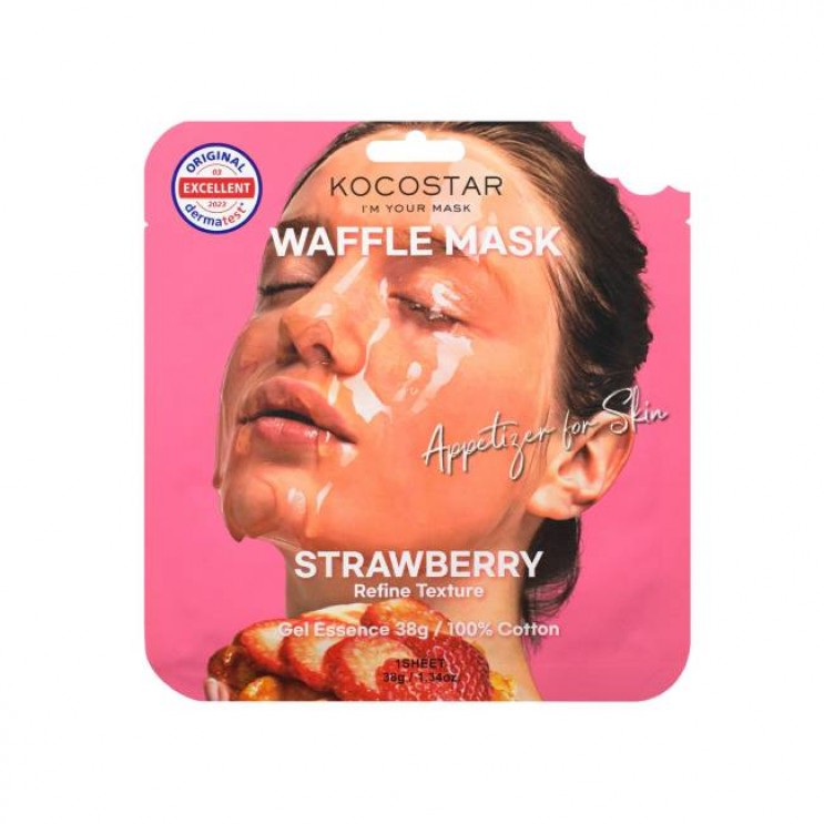 Kocostar Waffle Face Mask Strawberry 1τμχ | Εμποτισμένη Μάσκα Καθαρισμού και Λάμψης για Λιπαρή Επιδερμίδα