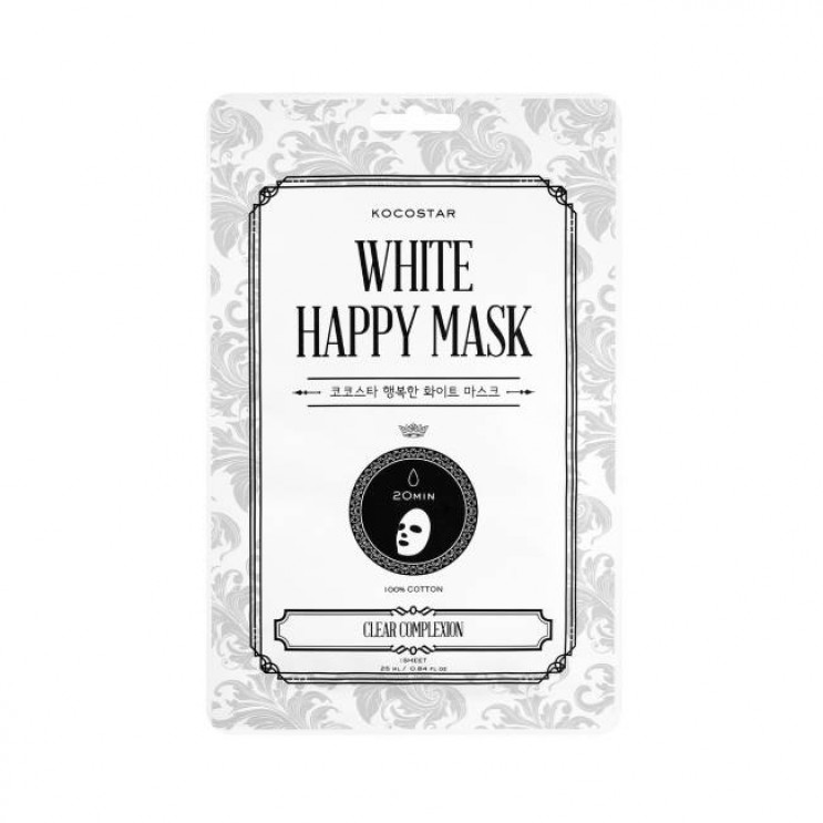 Kocostar White Happy Mask 1τμχ | Εμποτισμένη Μάσκα προσώπου με Νιασιναμίδη για Λάμψη