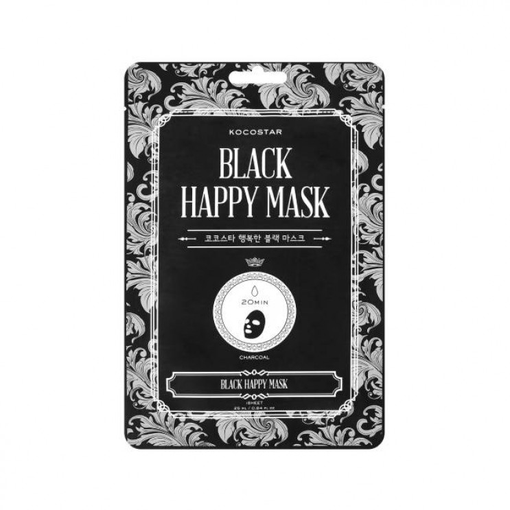 Kocostar Black Happy Mask 1τμχ | Εμποτισμένη Μάσκα Καθαρισμού με Άνθρακα για Όλους τους Τύπος Δέρματος 
