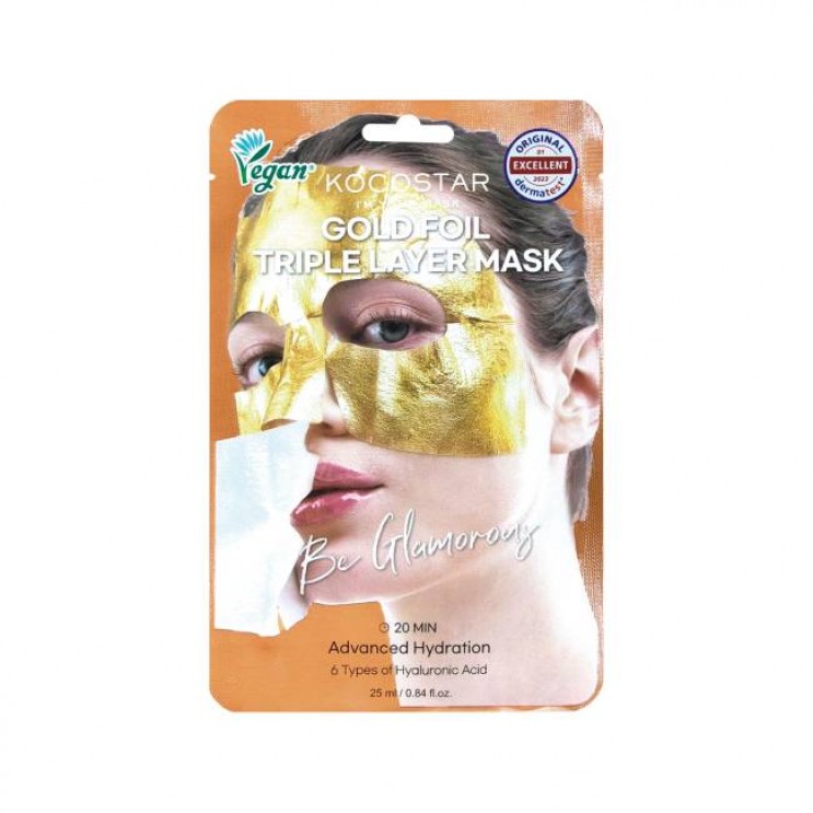 Kocostar Premium Gold Foil Triple Layer Mask 1τμχ | Εμποτισμένη Μάσκα Προσώπου για Ενυδάτωση που Διαρκεί