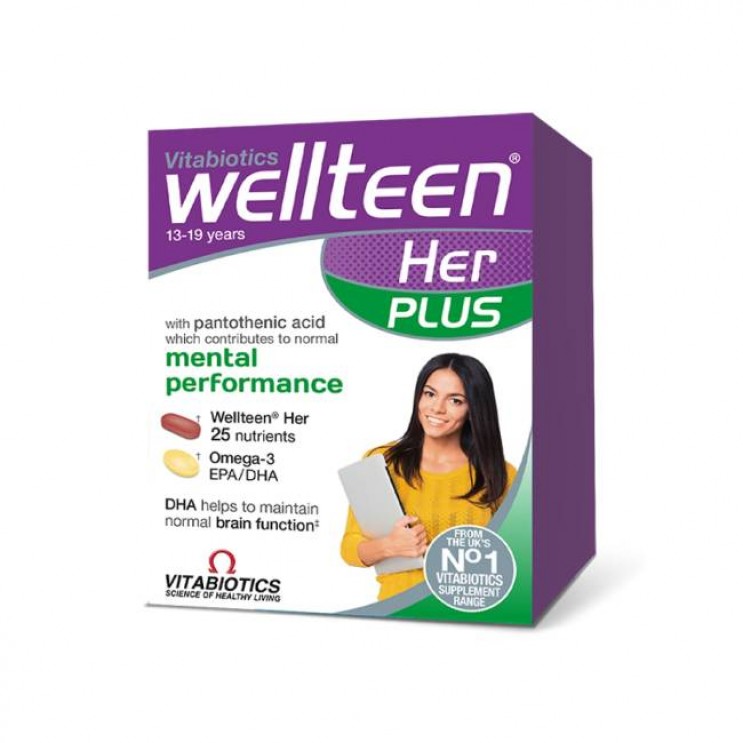 Vitabiotics Wellteen Her Plus 56tabs/caps | Πολυβιταμίνη για Έφηβες και Νεαρές Γυναίκες Ηλικίας 13-19 ετών, με Ωμέγα-3 Λιπαρά Οξέα 
