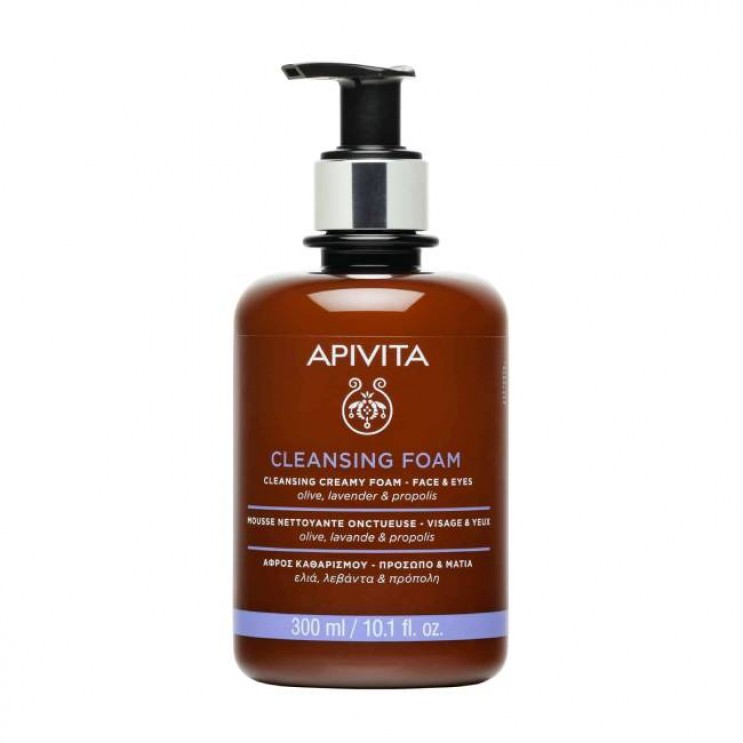 Apivita Cleansing Foam Face & Eyes 300ml | Κρεμώδης Αφρός Καθαρισμού Προσώπου & Ματιών με Λεβάντα, Ελιά & Πρόπολη ΦΡΟΝΤΙΔΑ ΠΡΟΣΩΠΟΥ