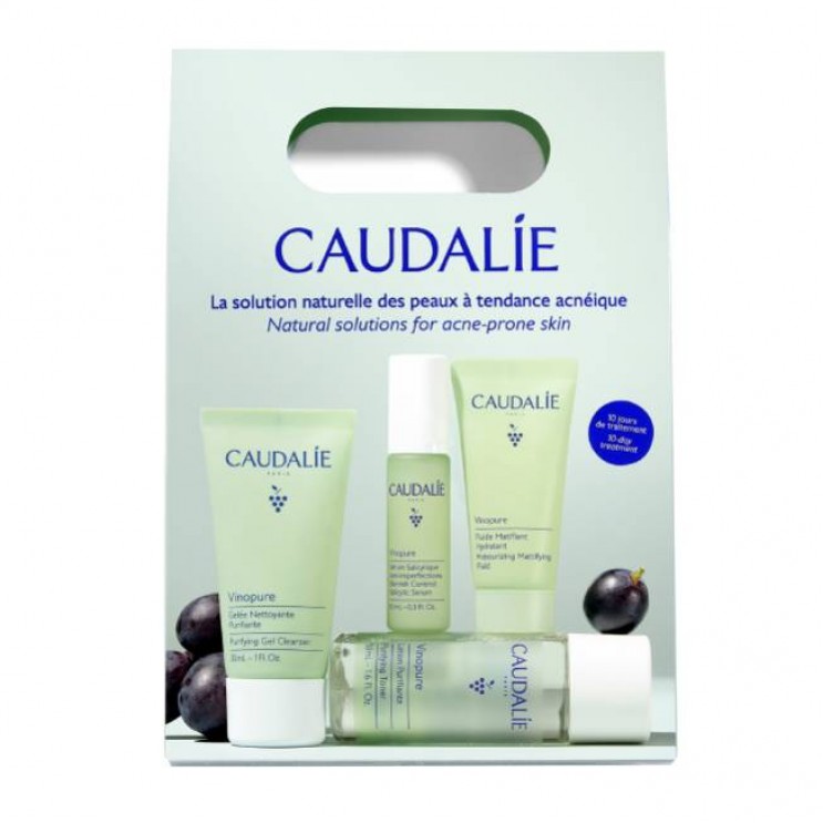 Caudalie Vinopure Purifying Gel Cleanser 30ml, Purifying Toner 50ml, Blemish Control Salicylic Serum 30ml  & Moisturizing Mattifying Fluid 15ml