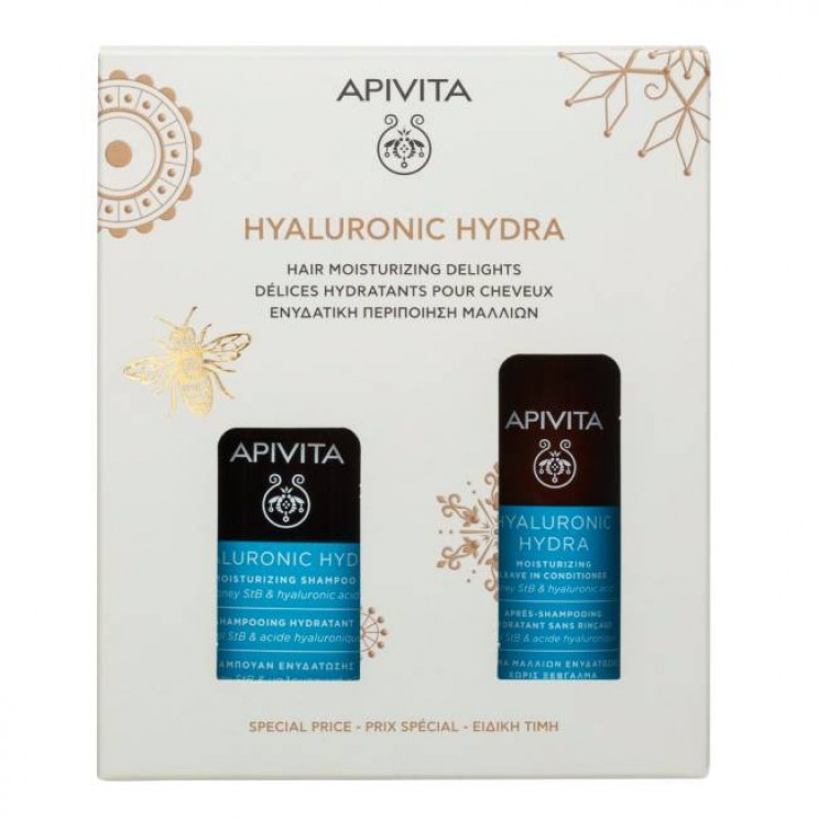Apivita Hyaluronic Hydra Moisturizing Shampoo Σαμπουάν Ενυδάτωσης με Μέλι & Υαλουρονικό Οξύ 250ml & Hyaluronic Hydra Moisturizing Leave In Conditioner Κρέμα Μαλλιών για Ενυδάτωση χωρίς Ξέβγαλμα με Μέλι & Υαλουρονικό Οξύ 100ml 